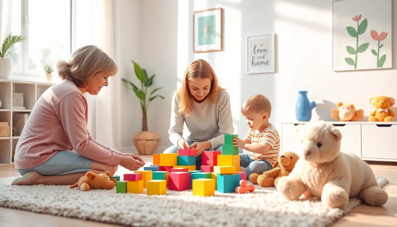 Child engaging in Play Therapy with a therapist in a bright, playful room.