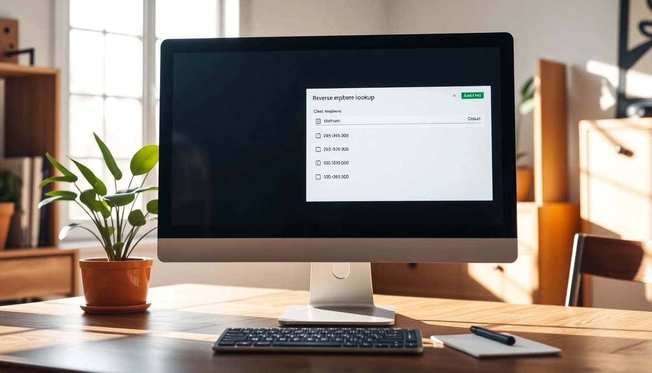 Check telephone number query displayed on a home office computer screen.