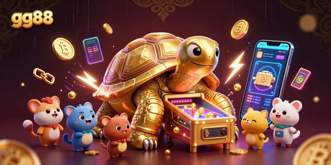 Experience thrilling gaming moments at gg88 with an electrifying 3D casino scene featuring captivating characters and vibrant crypto elements.