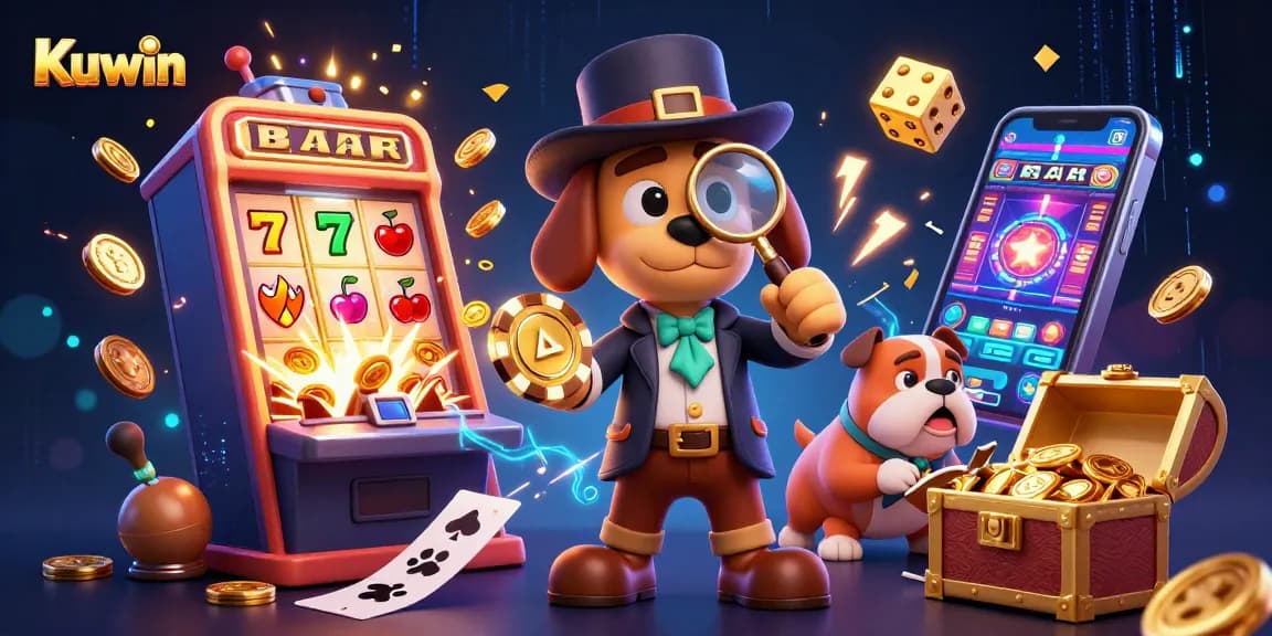 Kuwin's thrilling cartoon detectives uncovering hidden treasures amidst casino fun and excitement.
