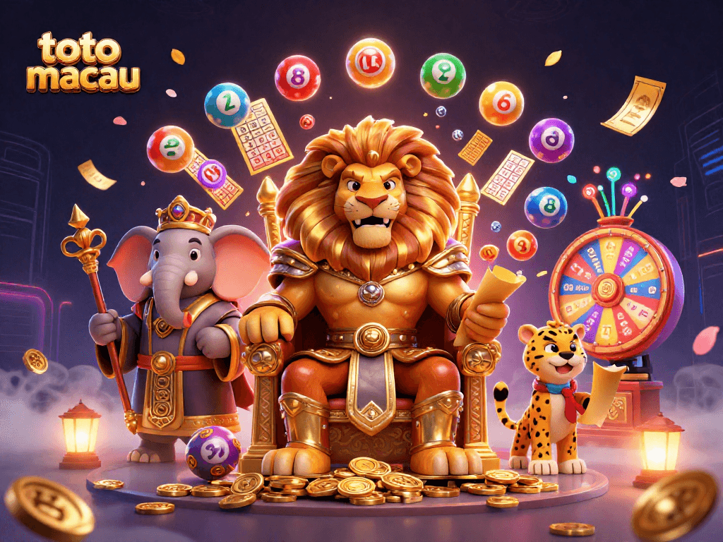 Experience the excitement of toto macau with vibrant lottery elements and dynamic characters in 3D illustration.