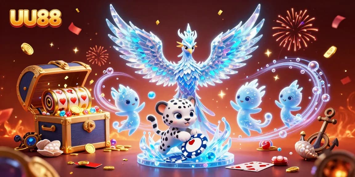 Experience the thrills of UU88 with exciting slot reels and magical characters in a vibrant casino scene.