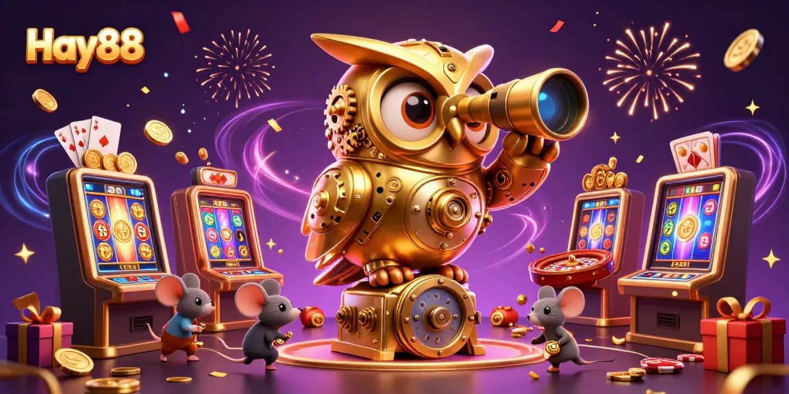 Experience exciting gameplay at Hay88 with a vibrant casino scene featuring dynamic games, celebratory effects, and engaging characters.