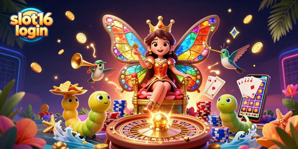 Engage in fun gaming with slot16 login featuring vibrant casino elements in a rich 3D scene.