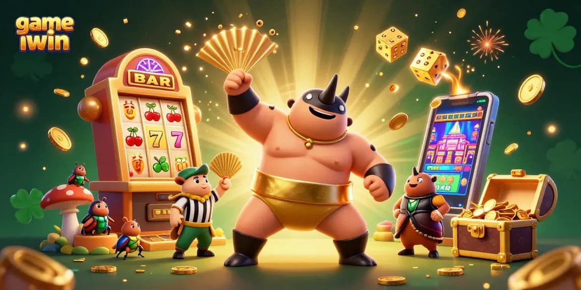 Experience the thrill of game iwin with a vibrant 3D casino-themed illustration featuring dynamic characters and exciting elements.