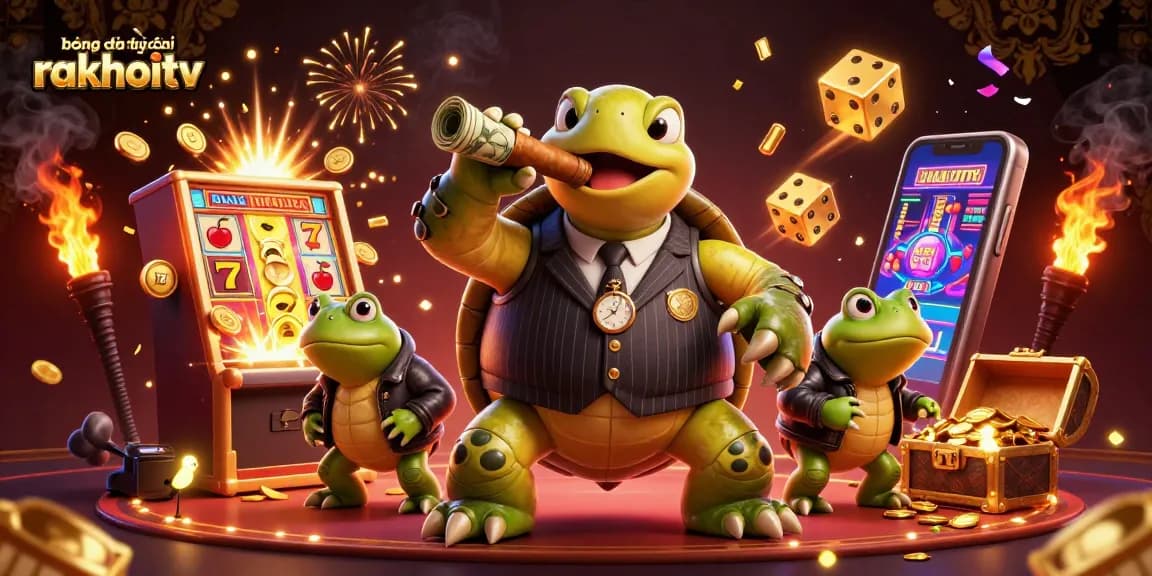 Experience bóng đá trực tuyến rakhoitv with a dynamic casino scene featuring playful characters amid exciting game elements.