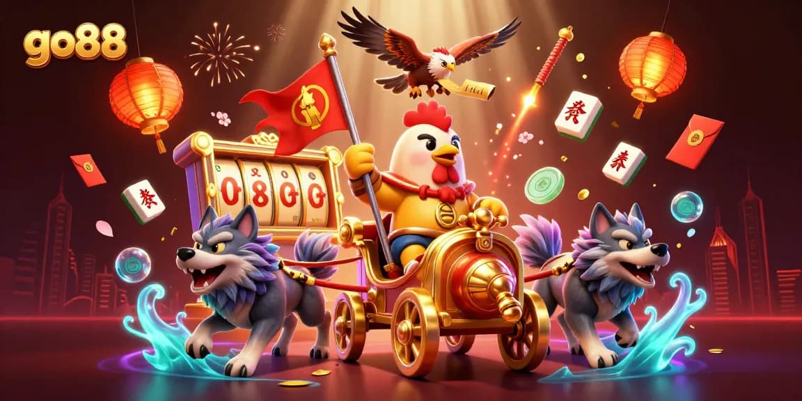 Experience the excitement of go88 with a vivid depiction of a casino scene featuring a warlord with game elements.