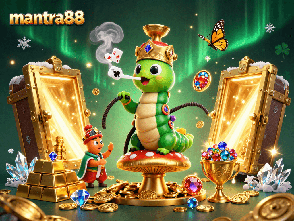 Experience winning strategies and jackpot excitement at mantra88 with this vibrant 3D illustration full of casino elements.