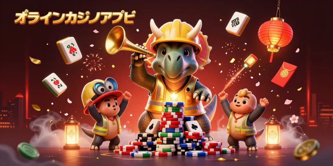 オンラインカジノ アプリで盛り上がる、トリケラトプスとパラサウロロフスの3Dイラスト
