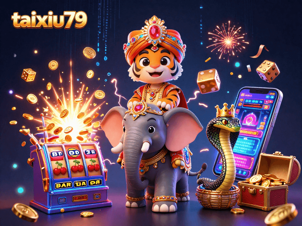 Spin for gold with taixiu79 in this vibrant casino game scene featuring fortune elements and excitement.