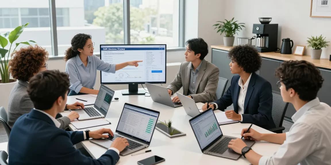 Équipe diversifiée collaborant sur des stratégies CIBC business dans un bureau moderne.