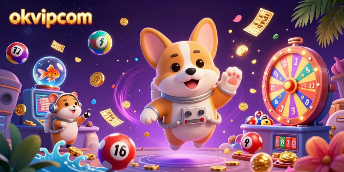 Experience the excitement of okvipcom with an astronaut corgi in a vibrant casino in space.