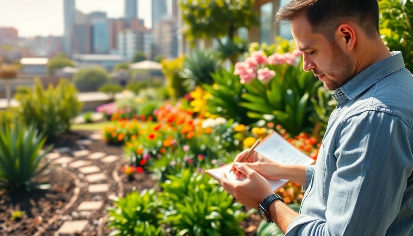 Landscaping Sydney professional designing a vibrant garden with plants and flowers.