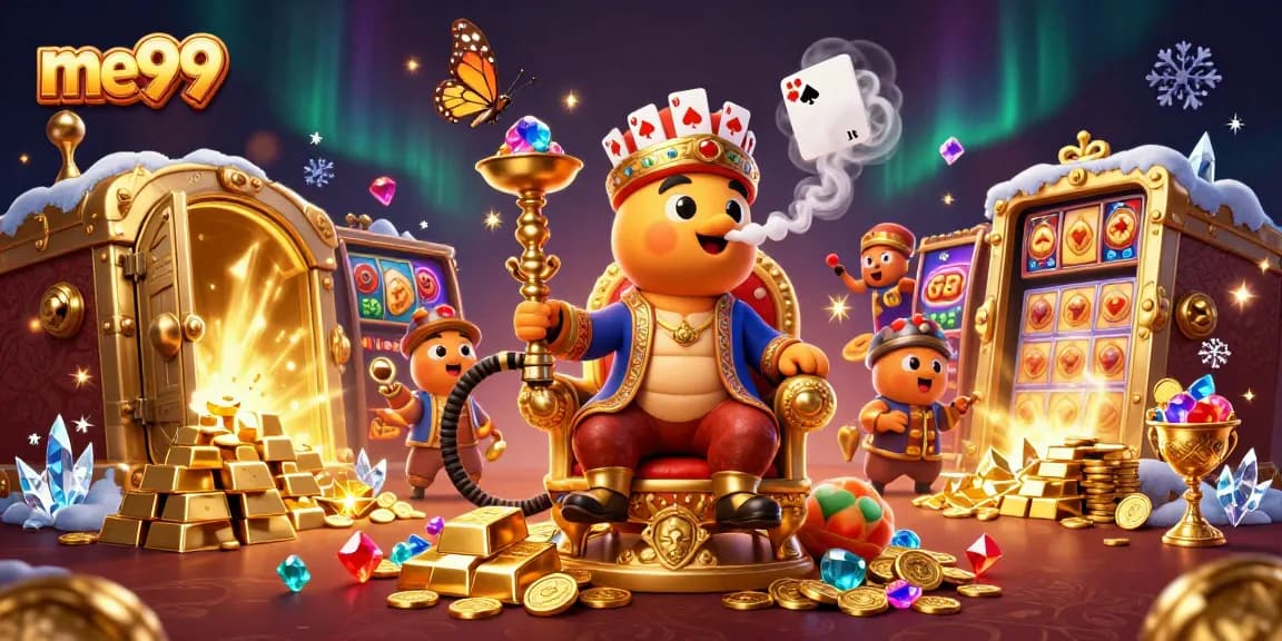 Engage in thrilling casino adventures with me99, featuring an extravagant 3D illustration of an enormous caterpillar casino master.