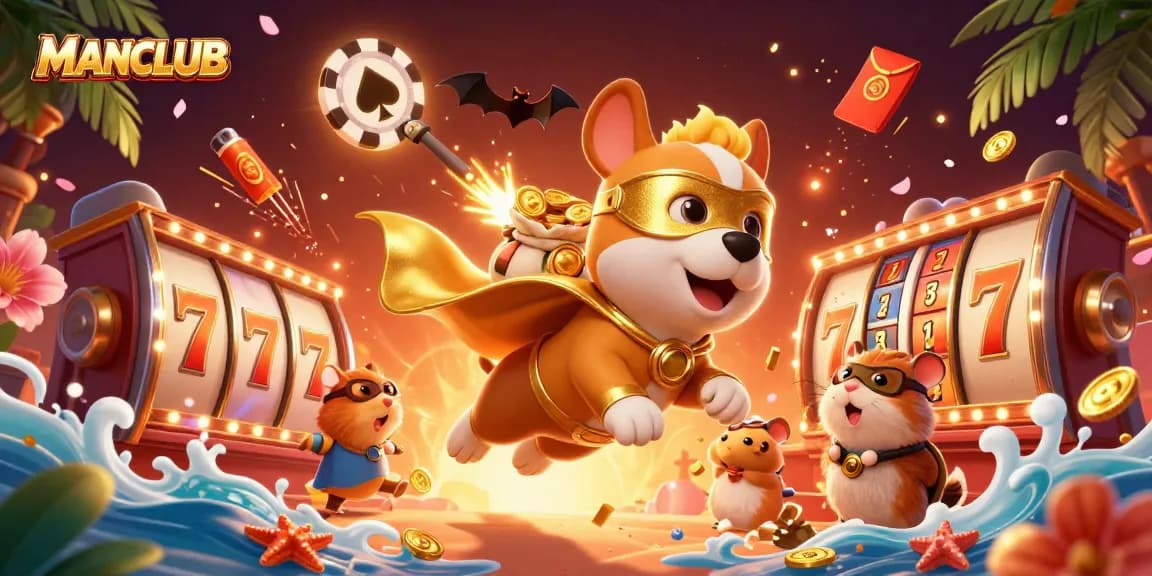 Win big at MANCLUB with thrilling slot machines and a superhero dog leading the way!