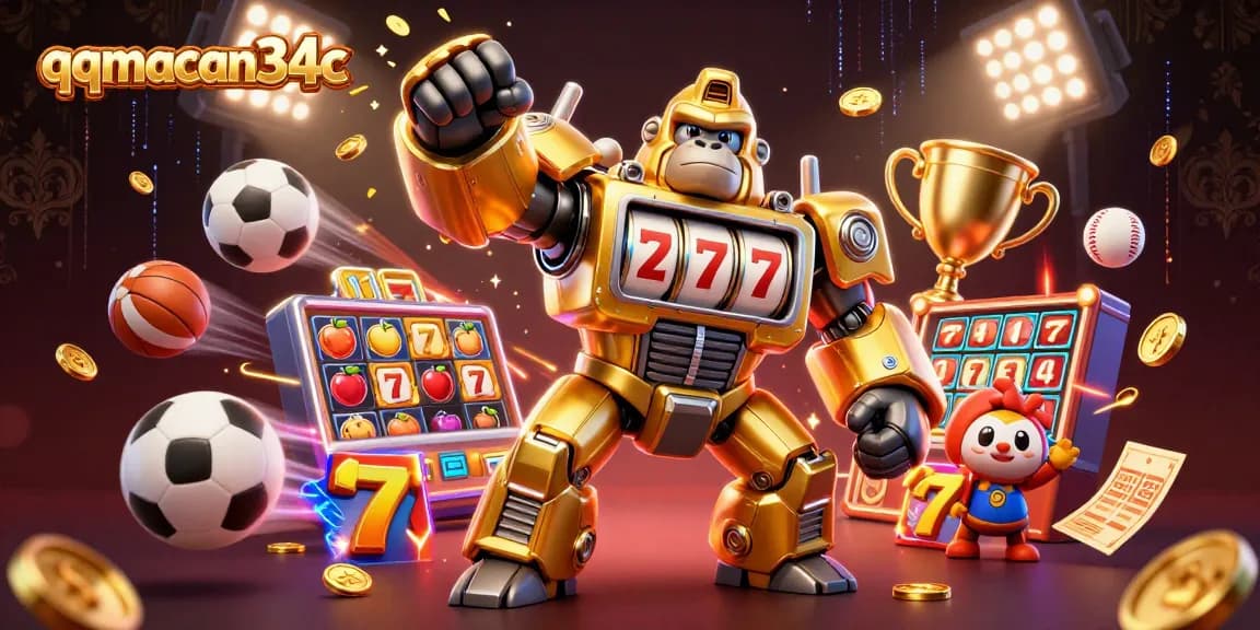 Engage with thrilling slot action at qqmacan34c featuring a dynamic golden gorilla mech.
