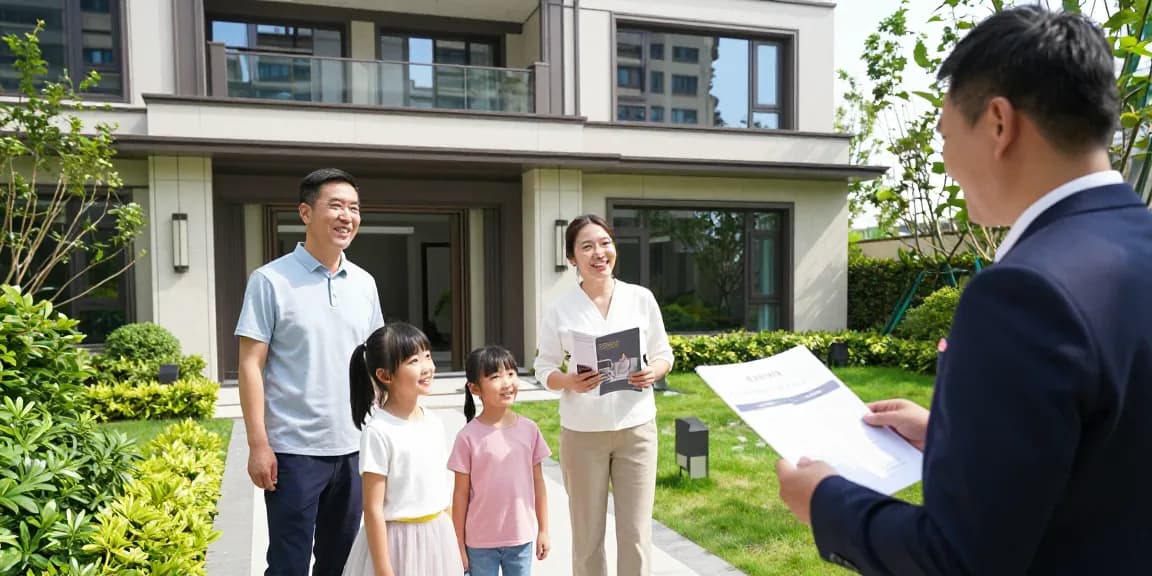 Visite d'une maison moderne par la woningunie avec jardin verdoyant, représentant l'achat immobilier.