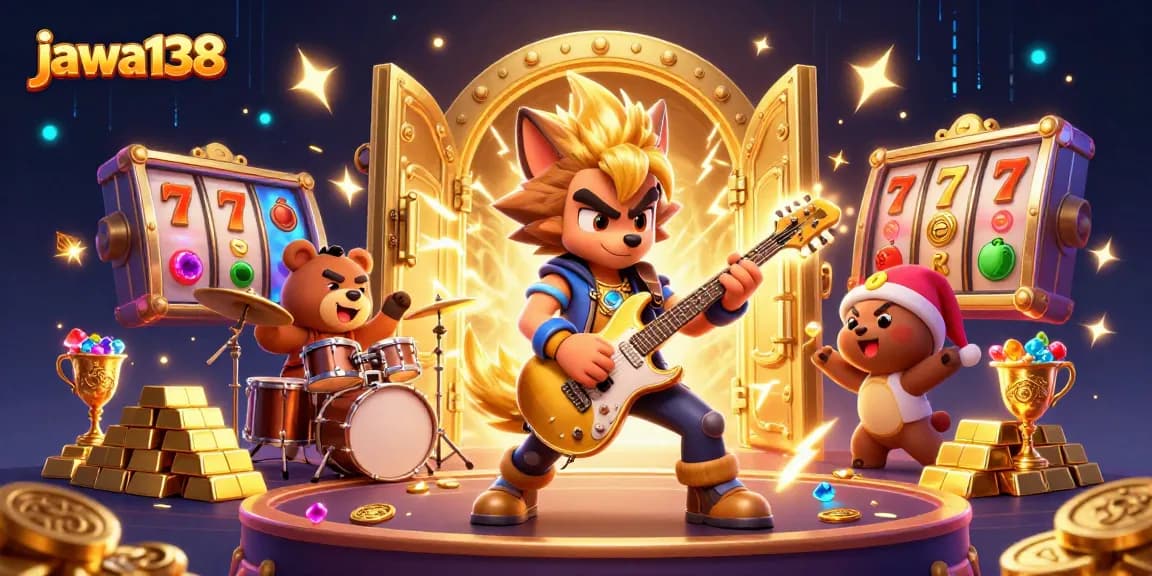 Experience excitement with jawa138 as a rock star wolf performs on a vibrant casino stage.