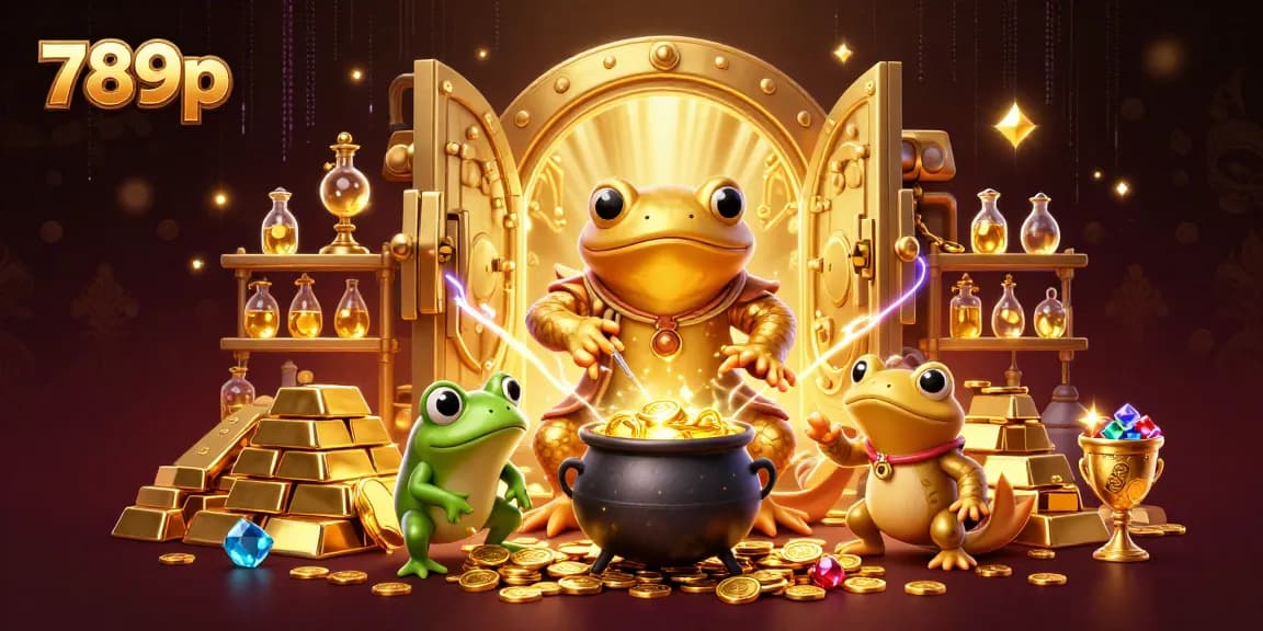 Spin and win at 789p with a vibrant scene of gold coins and magical elements illustrating online gaming excitement.