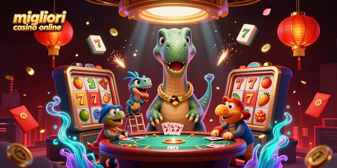 Scopri i migliori casino online con il brontosauro e il raptor in un'illustrazione vibrante e giocosa.