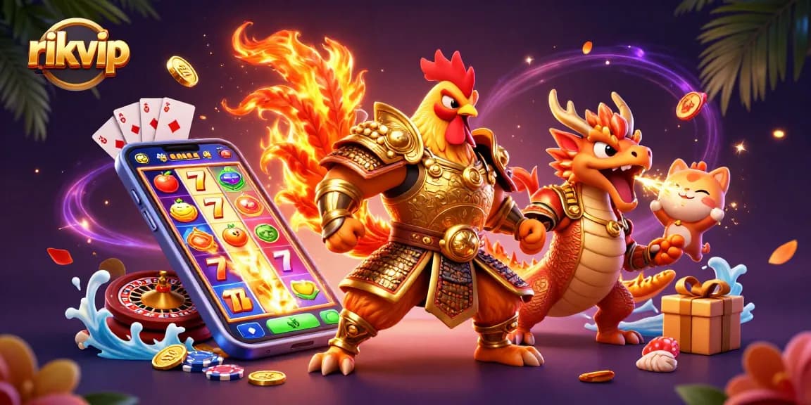 Play exciting games at rikvip with dynamic scenes of animated characters and casino elements.