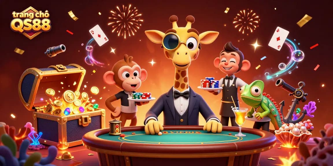 Experience exciting gameplay at trang chủ QS88 with vibrant 3D characters in a dynamic casino scene.