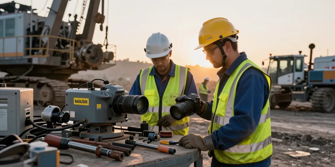 NAGA2000 equipment inspection by technician in industrial mining setting