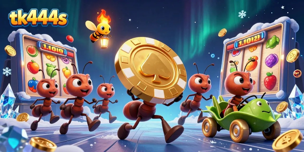 Experience tk444s excitement with a vibrant 3D illustration of ants on a casino heist.