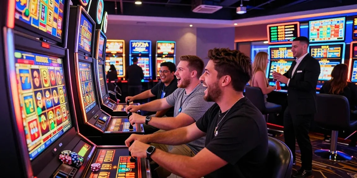 Experience the thrill of the 777 slot machine in a lively casino gaming environment.
