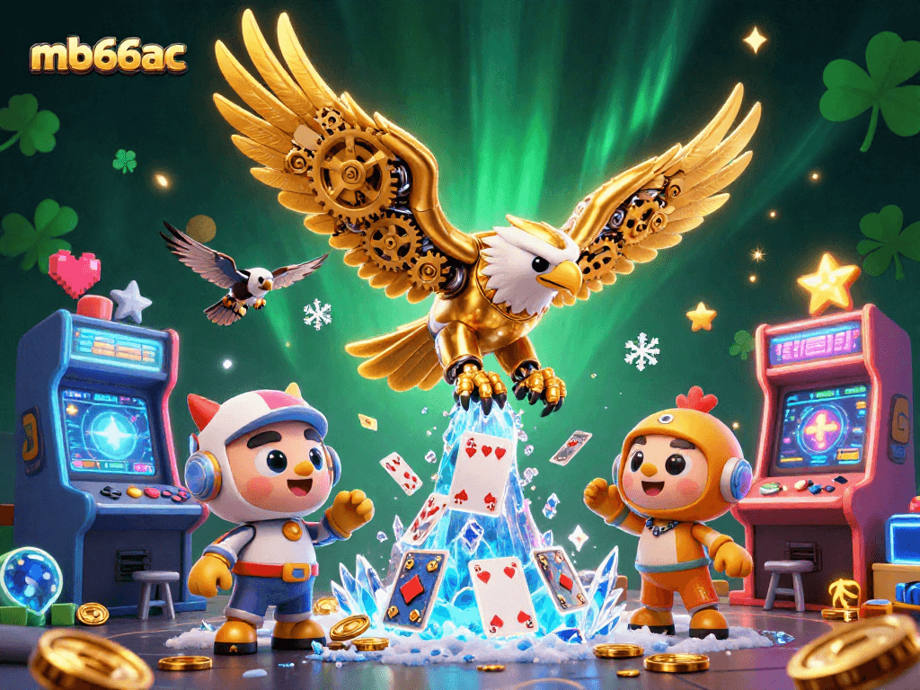 Experience the thrill of mb66ac with a majestic cybernetic eagle soaring through vibrant casino elements.