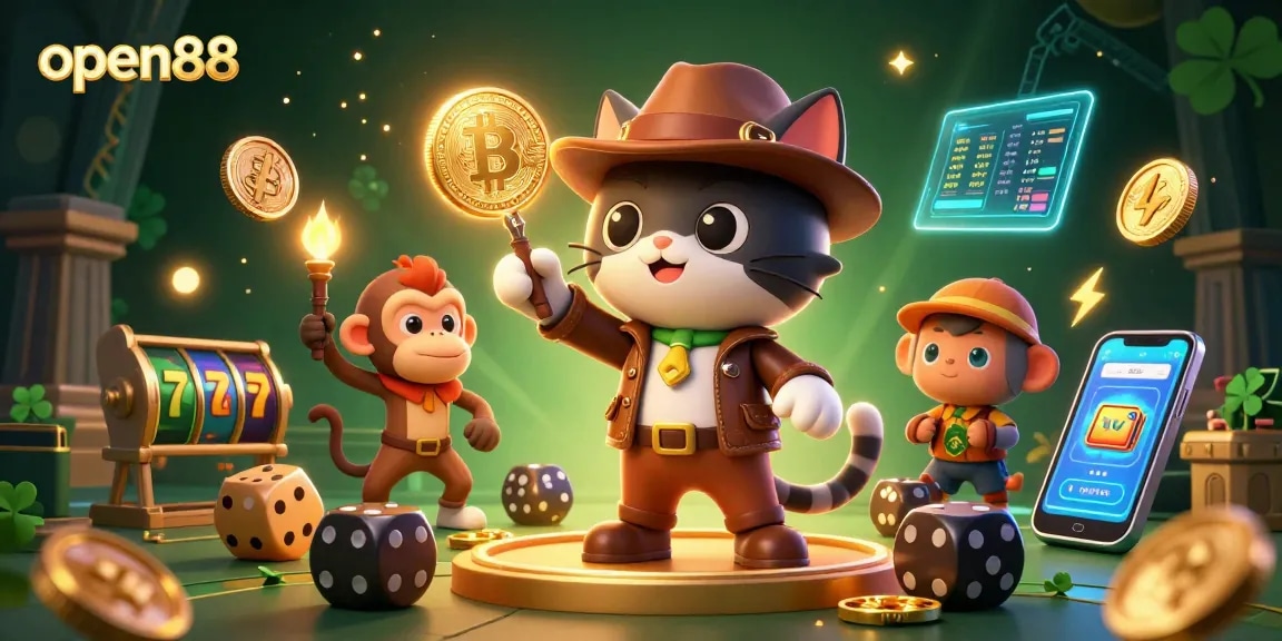 Engage with open88's thrilling action as the archaeologist cat unveils a golden casino artifact amidst ancient traps.