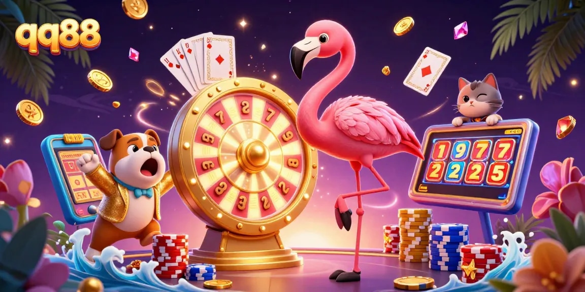 Experience thrilling gameplay at qq88 with vibrant casino scenes featuring characters and bright elements.