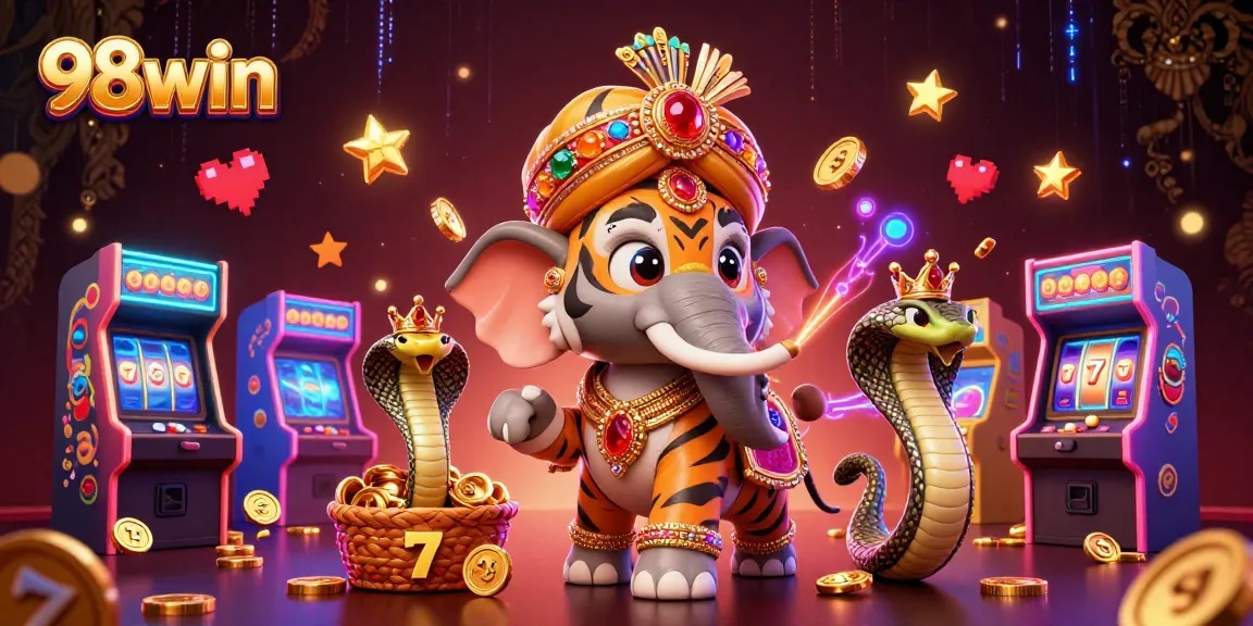 Engage with exciting slots at 98win featuring vibrant 3D characters and dynamic casino elements.