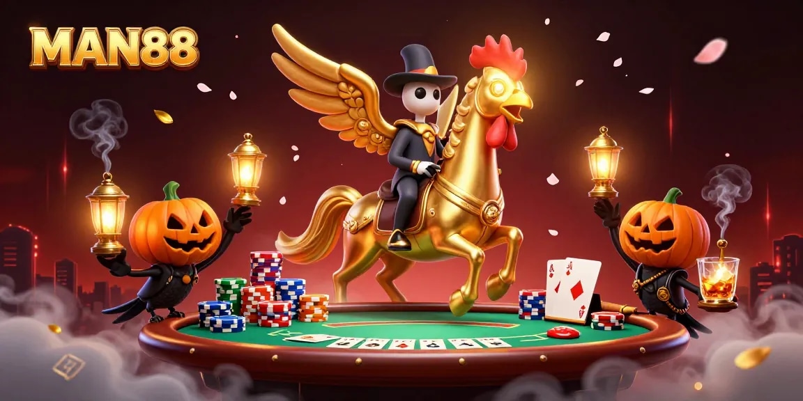 Experience the thrill of gaming at MAN88 with a stunning 3D casino scene depicting a vibrant atmosphere.