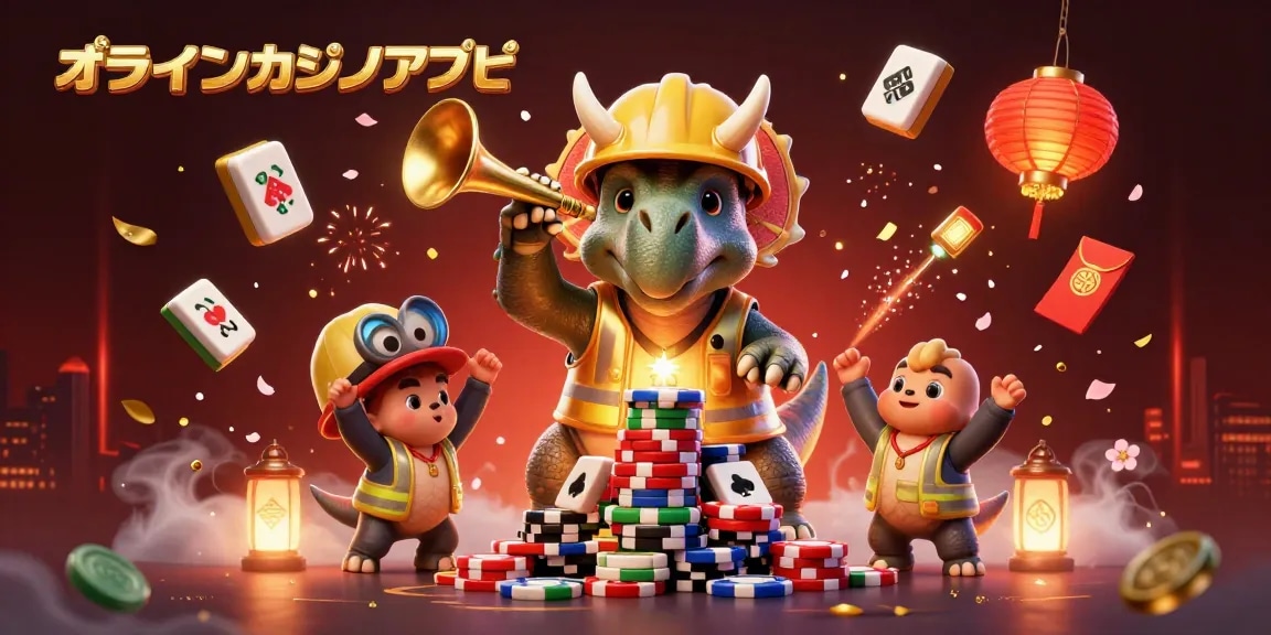 オンラインカジノ アプリで盛り上がる、トリケラトプスとパラサウロロフスの3Dイラスト