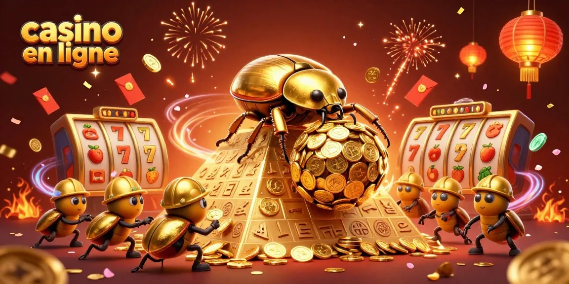 Jouez au casino en ligne avec des symboles chanceux et des pièces d'or tourbillonnantes sur une pyramide.