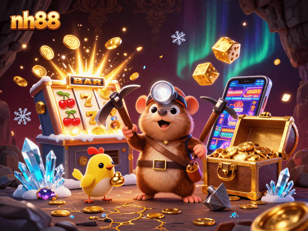 nh88 offers an exciting jackpot scene with a treasure hunter mole and casino game elements.