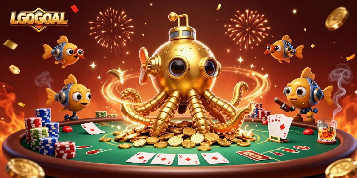 Engage in winning with LGOGOAL, featuring dynamic poker elements and festive casino atmosphere.