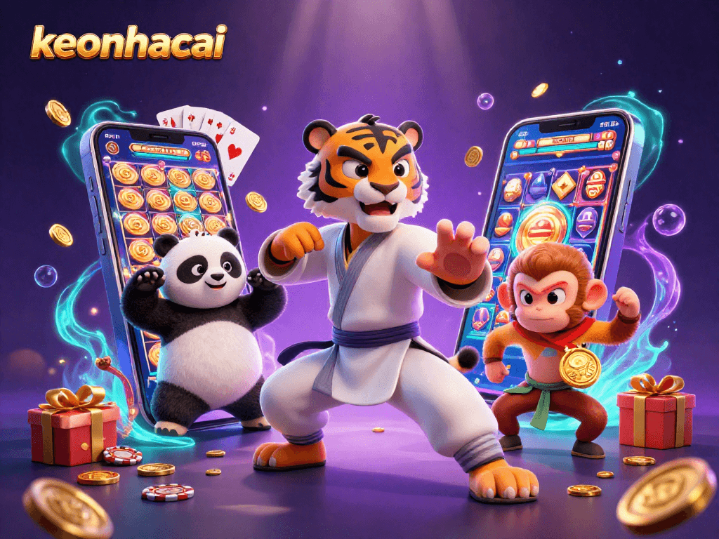 Engage with keonhacai's vibrant slot gameplay in a lively casino scene.