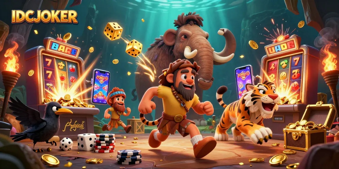 Experience fun at IDCJOKER with a lively prehistoric casino scene featuring dazzling jackpot wins.