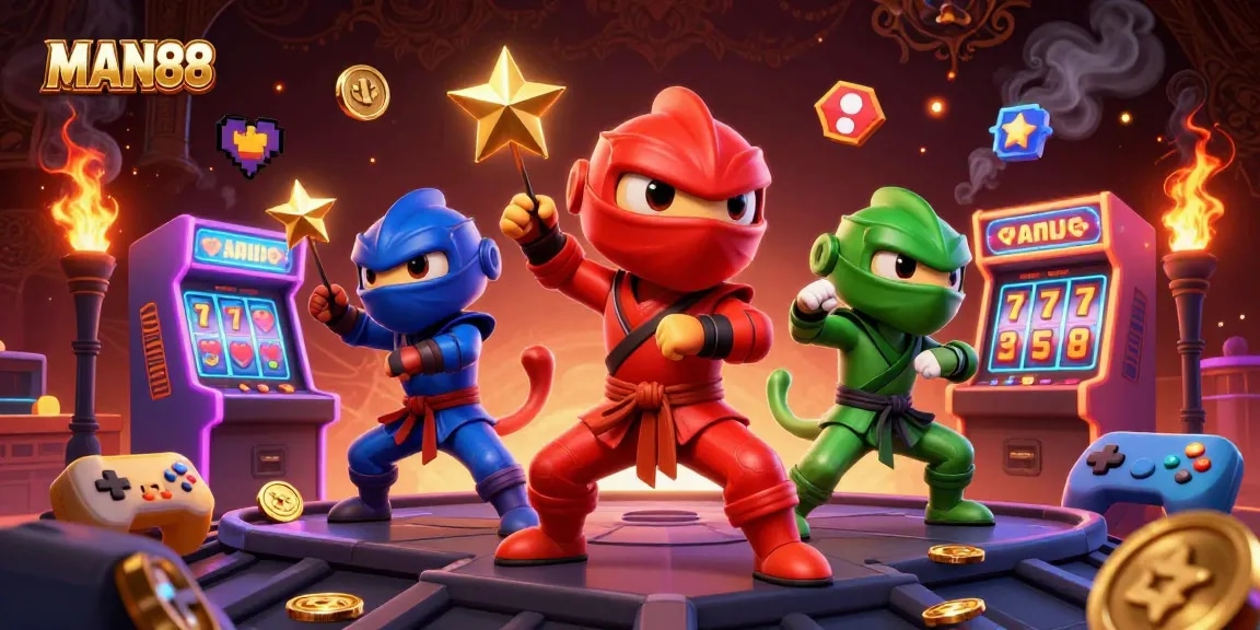 Engage in exciting gaming experiences with MAN88, where vibrant 3D casino elements meet ninja action!