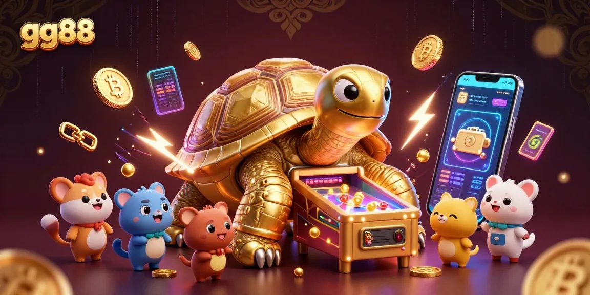 Experience thrilling gaming moments at gg88 with an electrifying 3D casino scene featuring captivating characters and vibrant crypto elements.