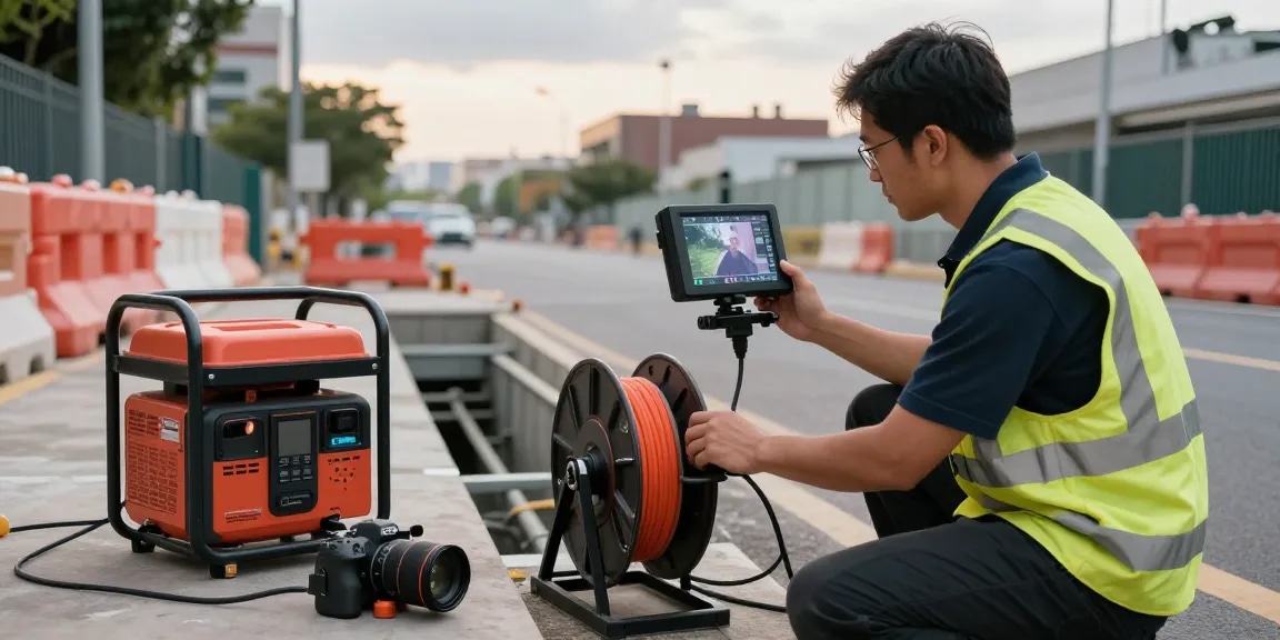 CCTV Drainage Surveys london Surrey conducted by a technician using advanced equipment, ensuring precision in urban infrastructure.