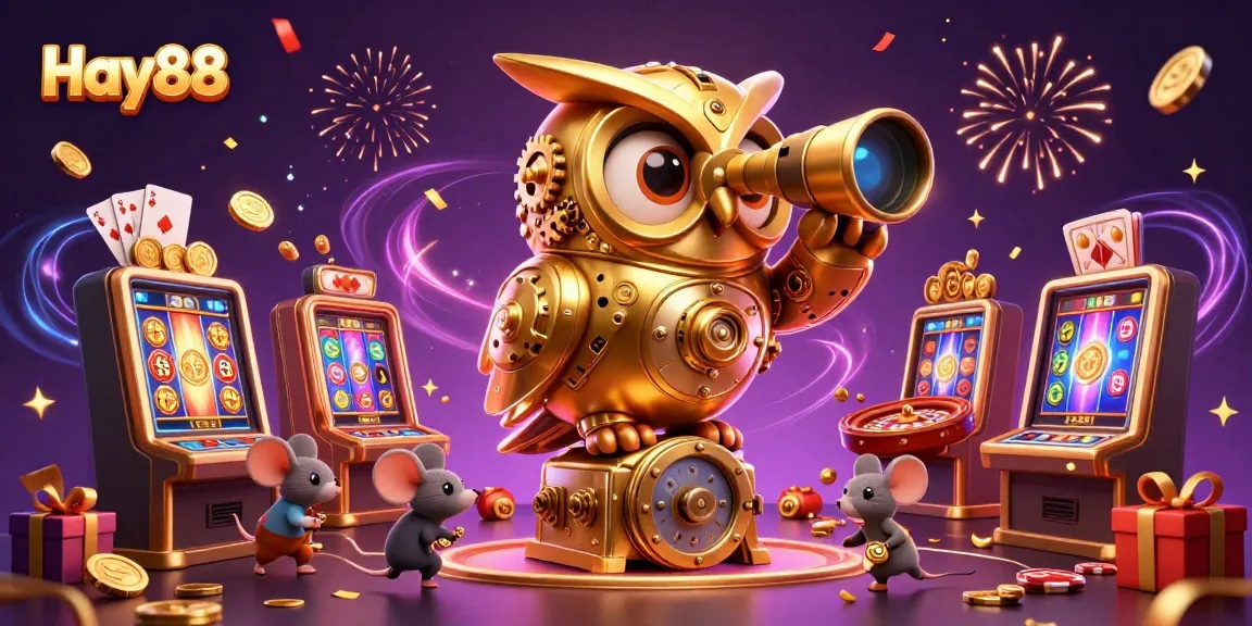 Experience exciting gameplay at Hay88 with a vibrant casino scene featuring dynamic games, celebratory effects, and engaging characters.