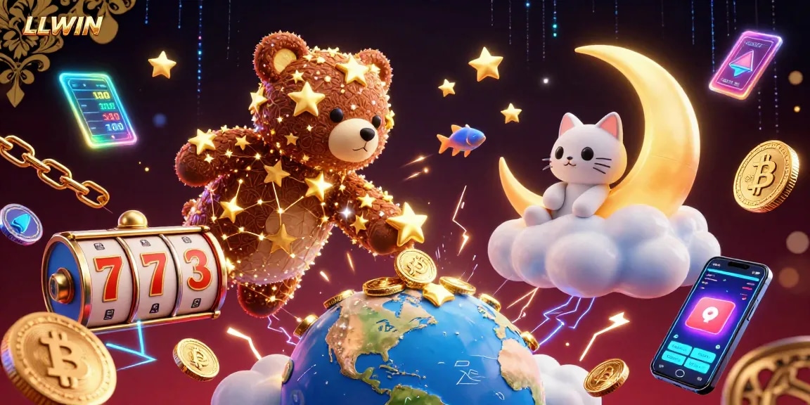 Join LLWIN's exciting world of gaming with vibrant casino elements and enchanting characters!