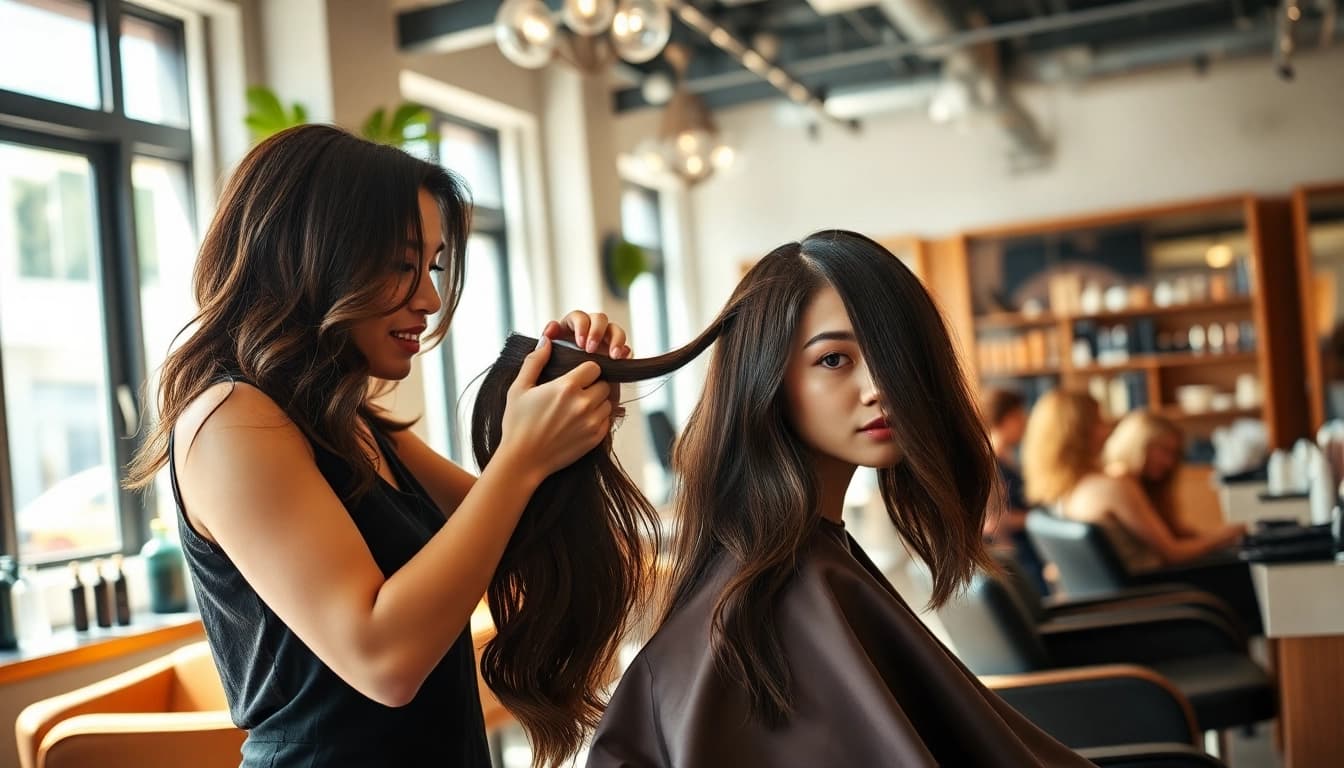 Transforming hair with award winning hair stylists in an elegant salon setting showcasing expertise.