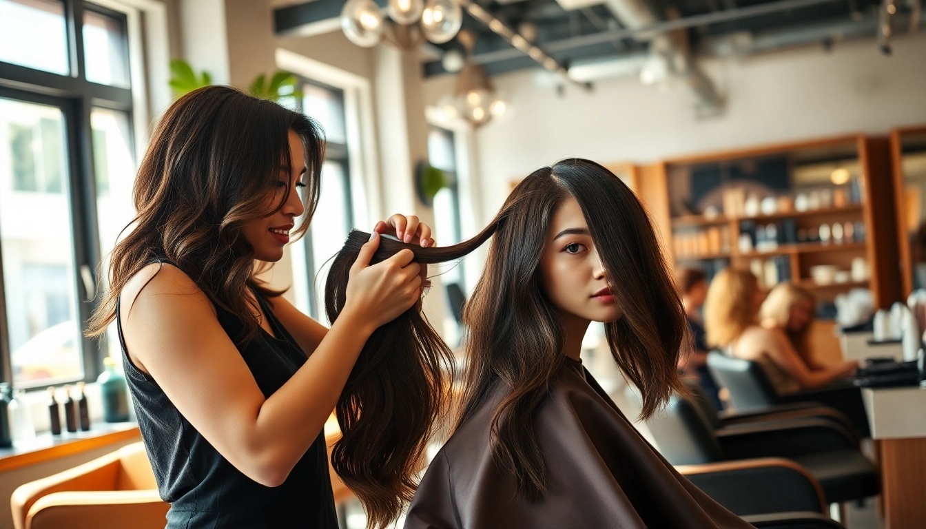 Transforming hair with award winning hair stylists in an elegant salon setting showcasing expertise.