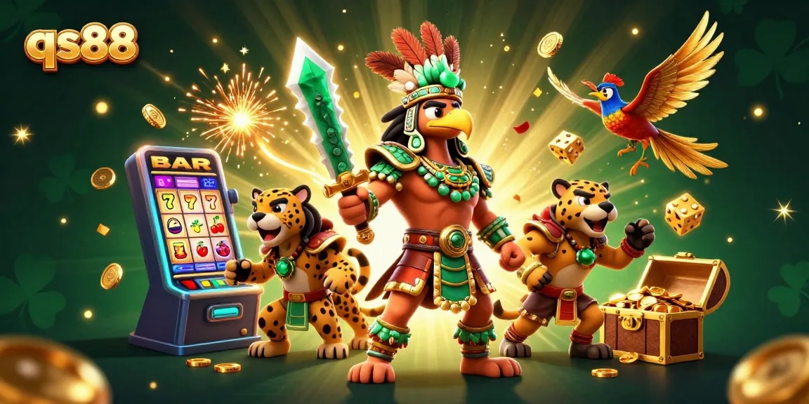 Engage in thrilling gameplay at qs88 with vibrant visuals of slot machines and characters.