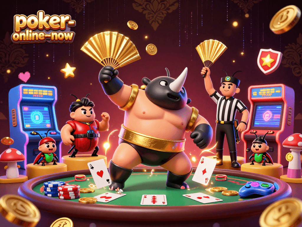 Experience thrilling poker action at poker-online-now with our vibrant and engaging 3D casino scene.