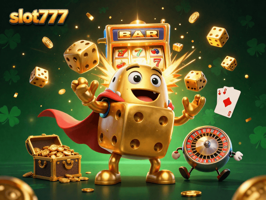 Try your luck with slot777 in this vibrant casino scene full of exciting game elements.